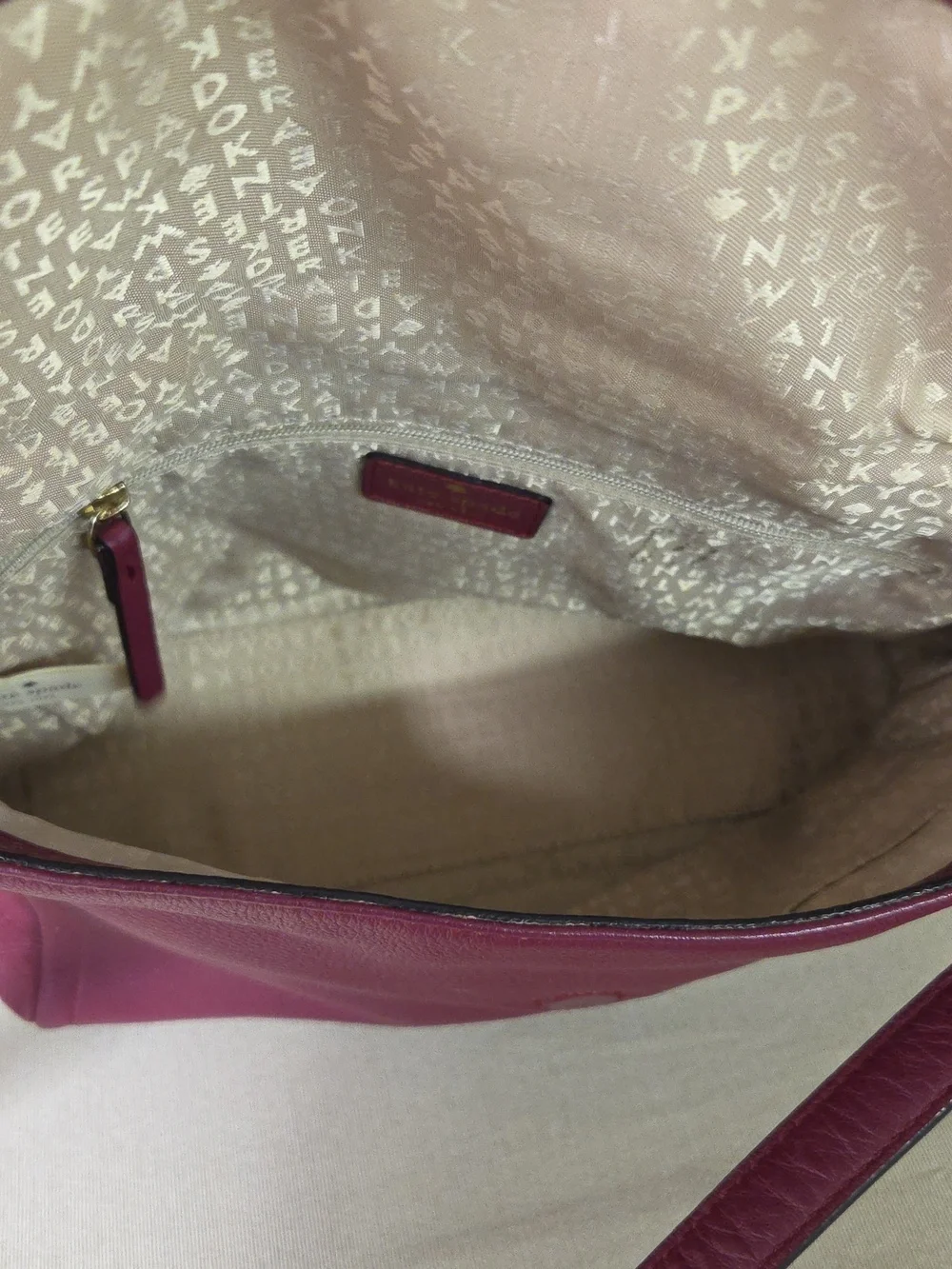 Kate Spade Lelia Med  Pebbled Leather Shoulder Or Crossbody Dark Plum/ Magenta